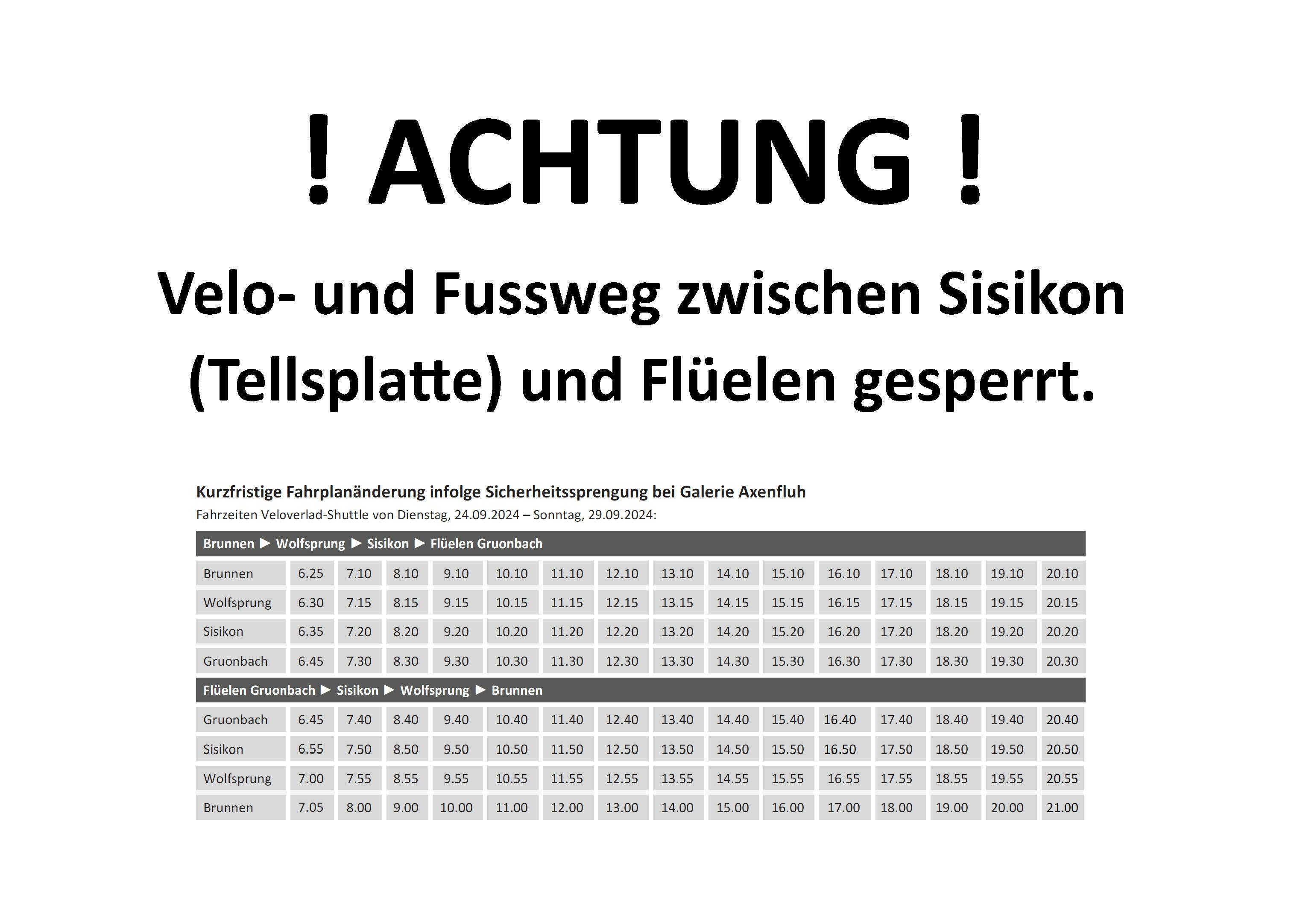 Zwischenfahrplan ab Gruonbach